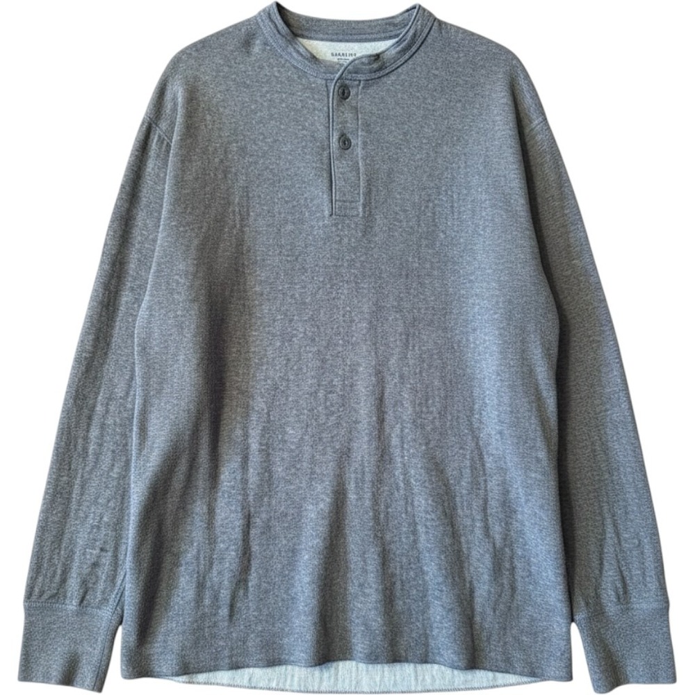 LL Bean Henley Shirt XL Blue Long Sleeve Cotton Wool Blend Gorpcore